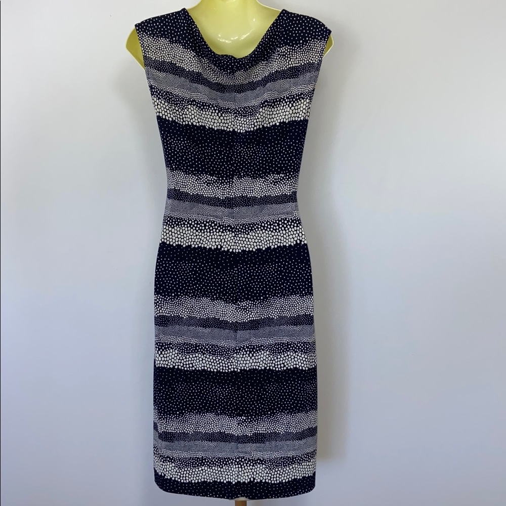 Ralph Lauren Dress Ruched Black Grey White Dot MIDI NWOT 6 - Picture 5 of 7